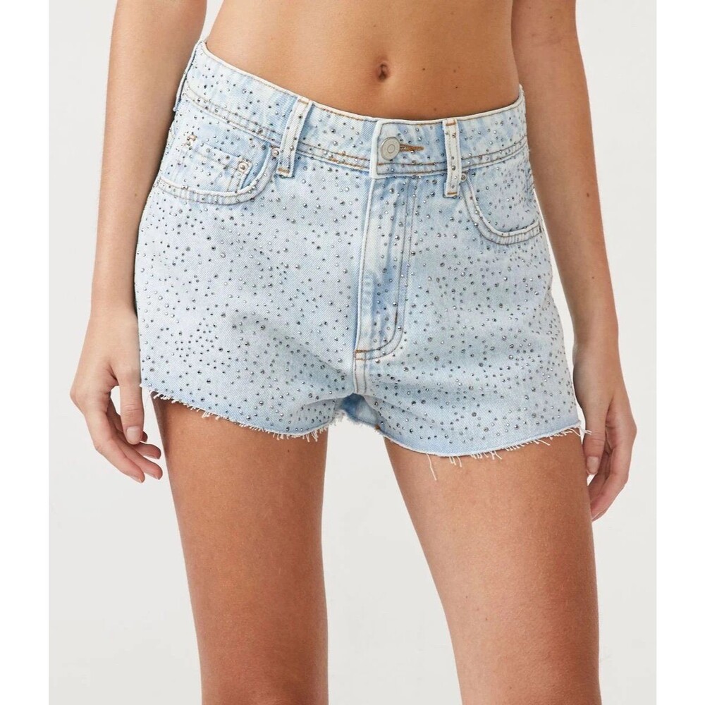 Boutique Light Wash Rhinestone Denim Shorts